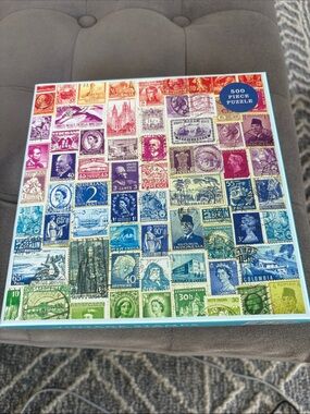 Vintage Stamp Collage 500-Piece Jigsaw Puzzle - Multicolor